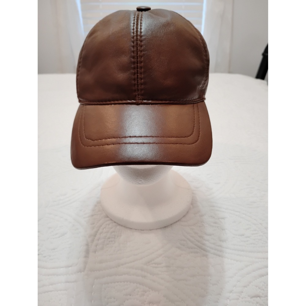 Adjustable Brown Leather Cap - Picture 1 of 2